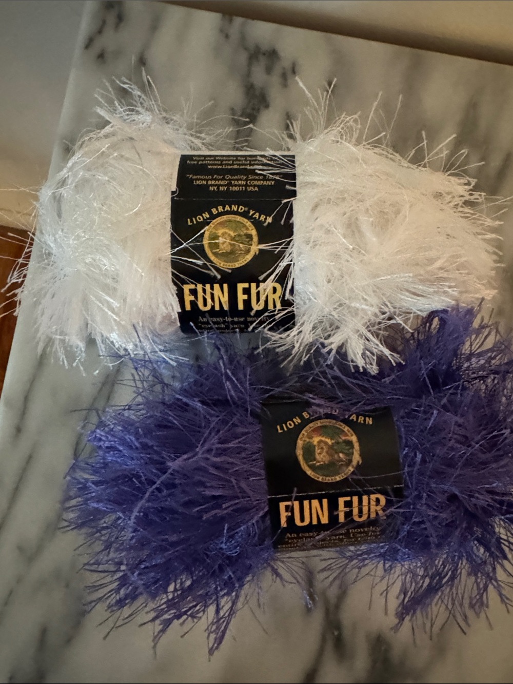 Lion Brand Fun Fur Eyelash Yarn Duo - White & Purple lot of 2; NWT